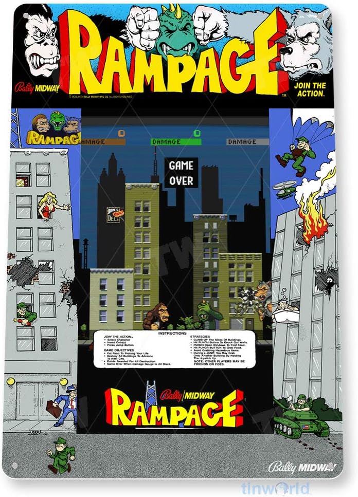 Retro Gaming Shop - TIN SIGN Rampage Arcade Sign Sala
